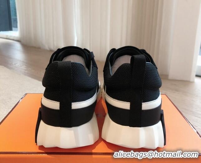 Best Grade Hermes Bouncing Sneakers in Contrasting Leather and Mesh Black 703029