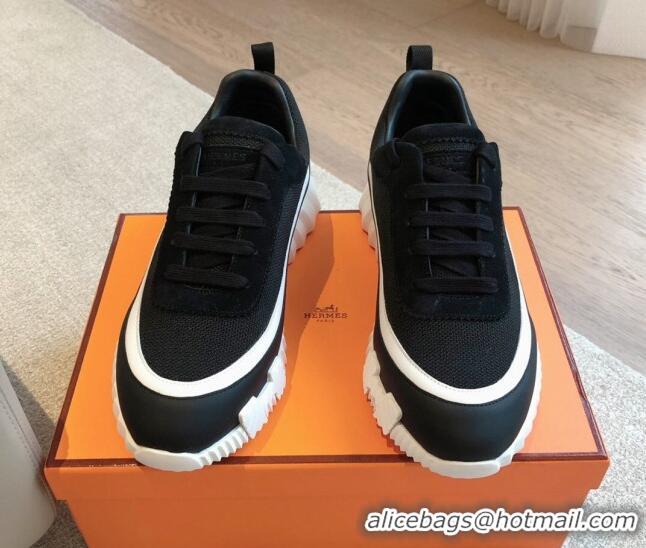 Best Grade Hermes Bouncing Sneakers in Contrasting Leather and Mesh Black 703029