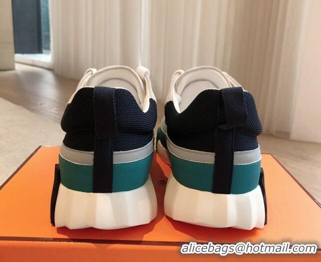 Pretty Style Hermes Bouncing Sneakers in Contrasting Leather and Mesh Blue 703030