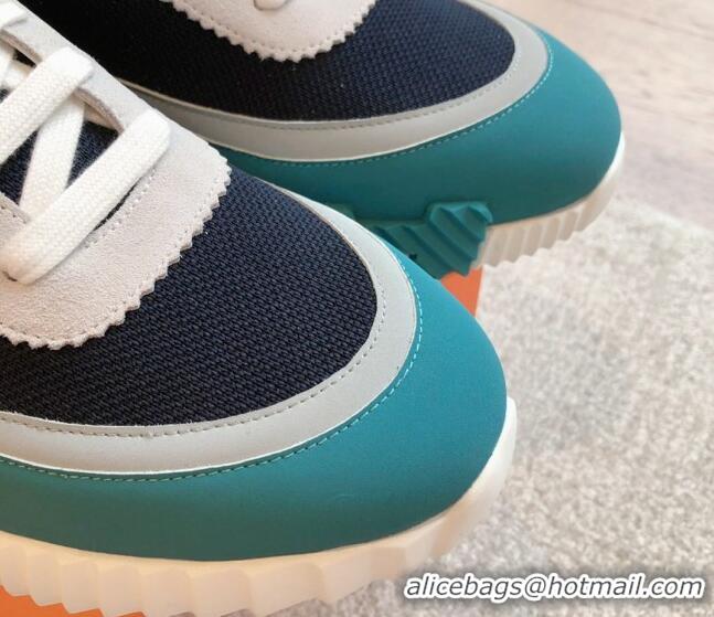 Pretty Style Hermes Bouncing Sneakers in Contrasting Leather and Mesh Blue 703030