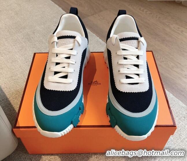 Pretty Style Hermes Bouncing Sneakers in Contrasting Leather and Mesh Blue 703030