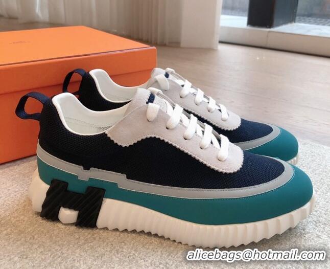 Pretty Style Hermes Bouncing Sneakers in Contrasting Leather and Mesh Blue 703030