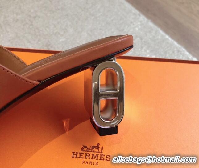 Sumptuous Hermes Iconique Heel Slides Sandal 6cm in Calfskin Brown 703036