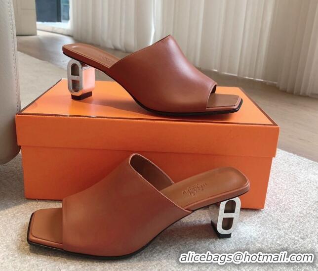 Sumptuous Hermes Iconique Heel Slides Sandal 6cm in Calfskin Brown 703036