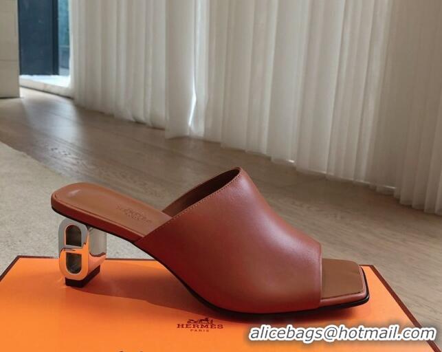 Sumptuous Hermes Iconique Heel Slides Sandal 6cm in Calfskin Brown 703036