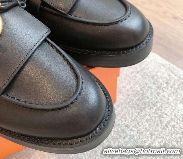 Unique Style Hermes Impact Loafers Flat in Calfskin with Glenan Buckle Black 703039