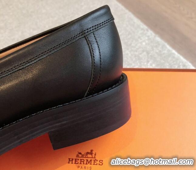 Unique Style Hermes Impact Loafers Flat in Calfskin with Glenan Buckle Black 703039