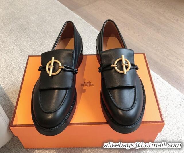 Unique Style Hermes Impact Loafers Flat in Calfskin with Glenan Buckle Black 703039