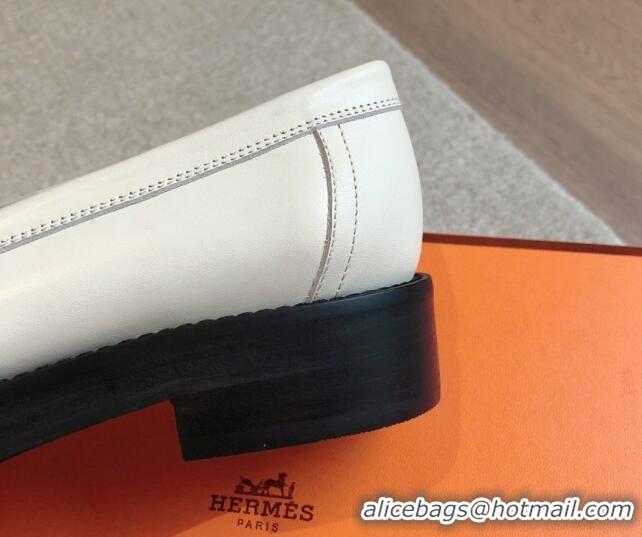 Best Price Hermes Impact Loafers Flat in Calfskin with Glenan Buckle White 703040