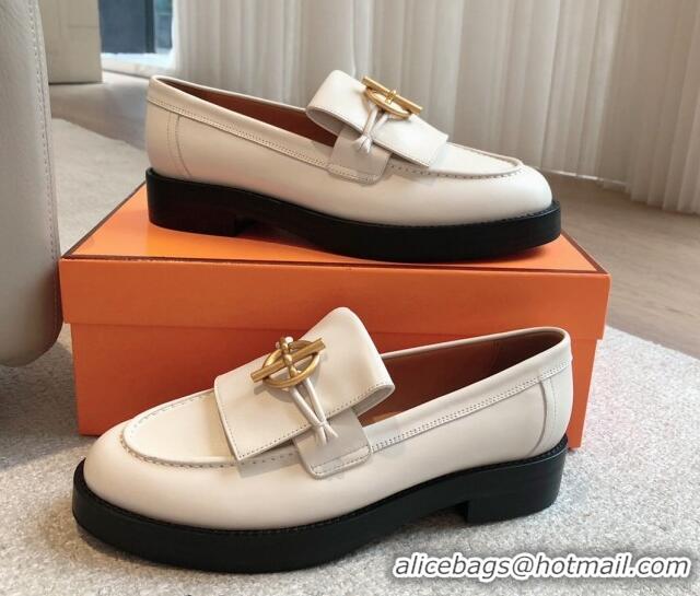 Best Price Hermes Impact Loafers Flat in Calfskin with Glenan Buckle White 703040