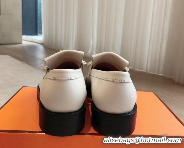 Best Price Hermes Impact Loafers Flat in Calfskin with Glenan Buckle White 703040