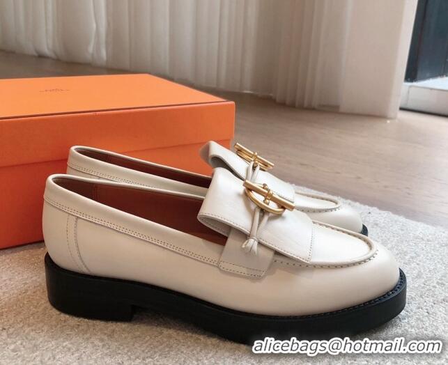 Best Price Hermes Impact Loafers Flat in Calfskin with Glenan Buckle White 703040