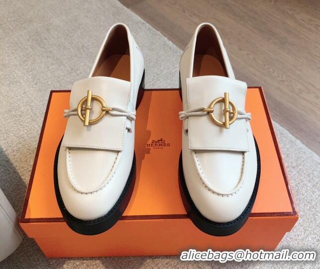 Best Price Hermes Impact Loafers Flat in Calfskin with Glenan Buckle White 703040