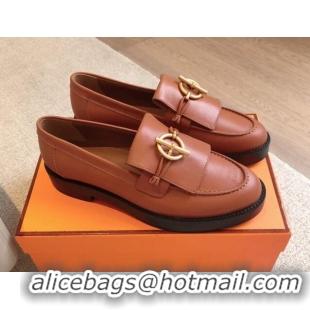 Trendy Design Hermes Impact Loafers Flat in Calfskin with Glenan Buckle Brown 703041