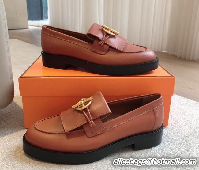 Trendy Design Hermes Impact Loafers Flat in Calfskin with Glenan Buckle Brown 703041