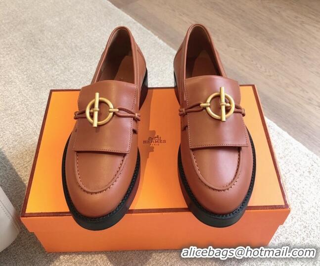 Trendy Design Hermes Impact Loafers Flat in Calfskin with Glenan Buckle Brown 703041