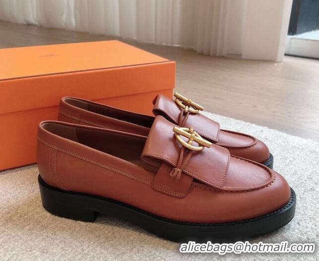 Trendy Design Hermes Impact Loafers Flat in Calfskin with Glenan Buckle Brown 703041