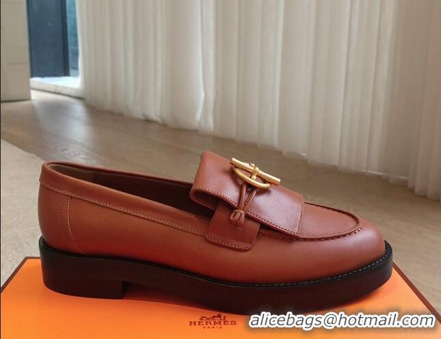 Trendy Design Hermes Impact Loafers Flat in Calfskin with Glenan Buckle Brown 703041