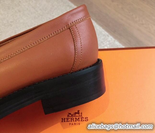 Trendy Design Hermes Impact Loafers Flat in Calfskin with Glenan Buckle Brown 703041