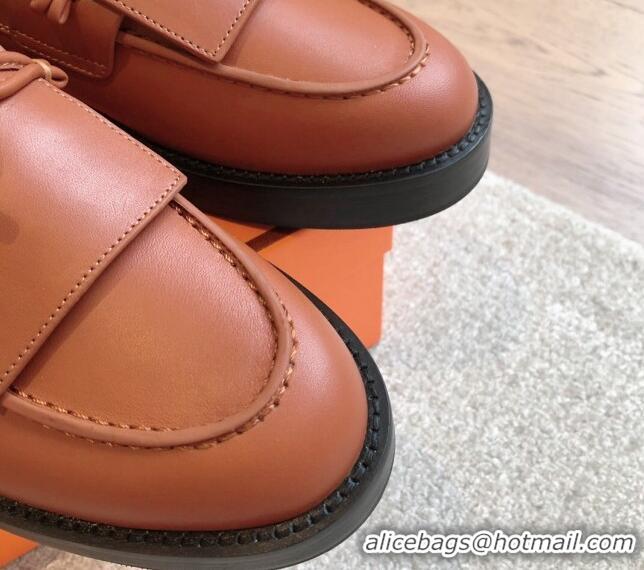 Trendy Design Hermes Impact Loafers Flat in Calfskin with Glenan Buckle Brown 703041