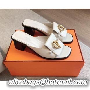 Super Hermes Ilot Heel Slides Sandal 5cm in Calfskin with Glenan Buckle White 703045