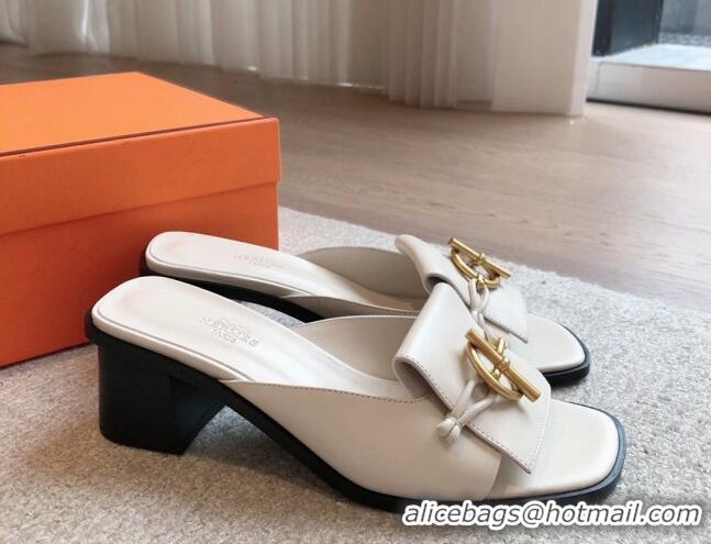 Super Hermes Ilot Heel Slides Sandal 5cm in Calfskin with Glenan Buckle White 703045