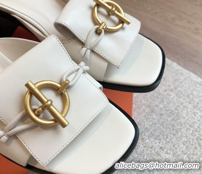 Super Hermes Ilot Heel Slides Sandal 5cm in Calfskin with Glenan Buckle White 703045