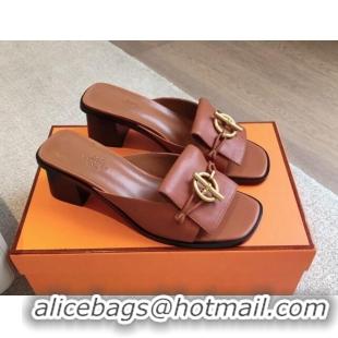 Best Product Hermes Ilot Heel Slides Sandal 5cm in Calfskin with Glenan Buckle Brown 703046