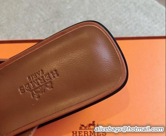 Best Product Hermes Ilot Heel Slides Sandal 5cm in Calfskin with Glenan Buckle Brown 703046