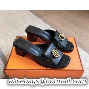 Most Popular Hermes Ilot Heel Slides Sandal 5cm in Calfskin with Glenan Buckle Black 703047