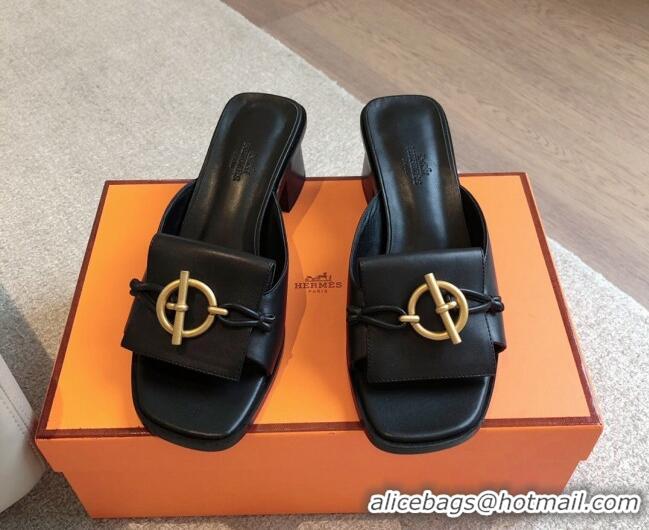 Most Popular Hermes Ilot Heel Slides Sandal 5cm in Calfskin with Glenan Buckle Black 703047