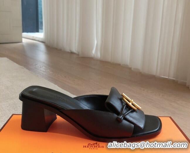 Most Popular Hermes Ilot Heel Slides Sandal 5cm in Calfskin with Glenan Buckle Black 703047