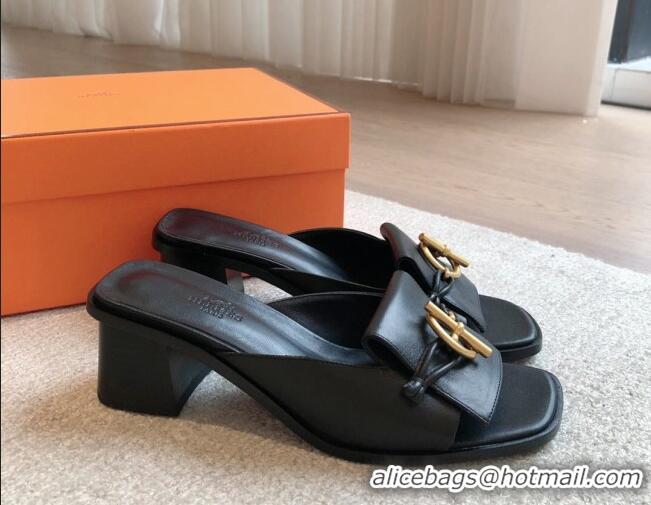 Most Popular Hermes Ilot Heel Slides Sandal 5cm in Calfskin with Glenan Buckle Black 703047