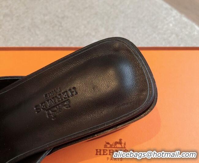 Most Popular Hermes Ilot Heel Slides Sandal 5cm in Calfskin with Glenan Buckle Black 703047