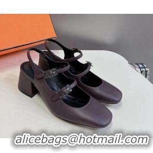 Top Grade Hermes Jackie Slingback Pumps 5cm in Calfskin with H Buckle Grey 703049