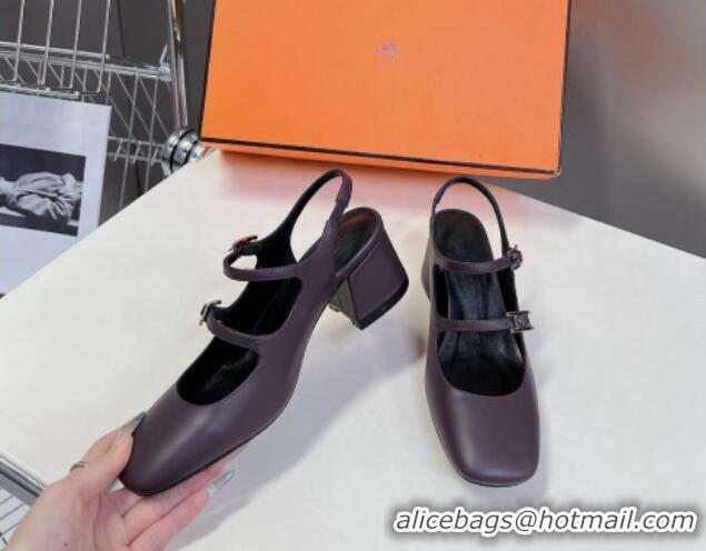 Top Grade Hermes Jackie Slingback Pumps 5cm in Calfskin with H Buckle Grey 703049