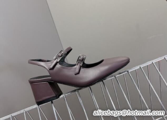 Top Grade Hermes Jackie Slingback Pumps 5cm in Calfskin with H Buckle Grey 703049