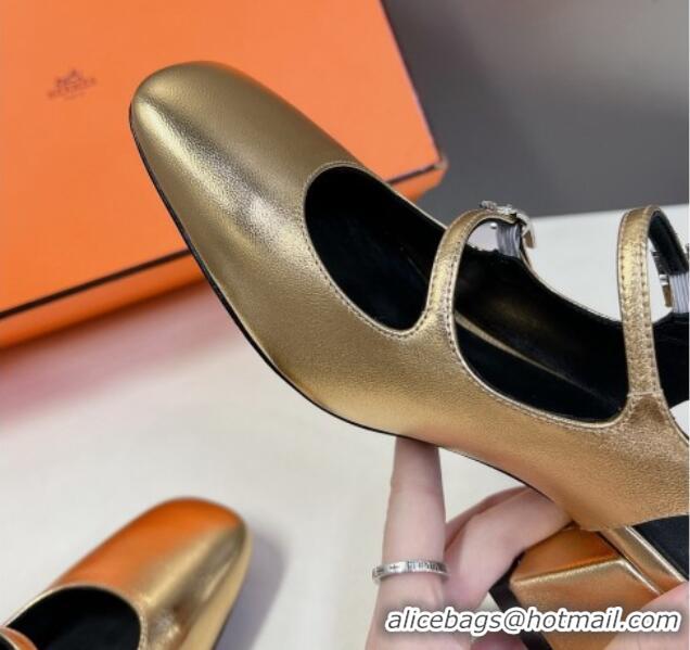 Best Price Hermes Jackie Slingback Pumps 5cm in Calfskin with H Buckle Gold 703050