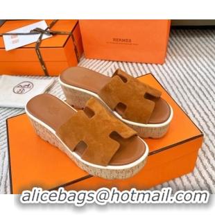 Perfect Hermes Eze 30 Platform Slides Sandal in Suede Brown 703053