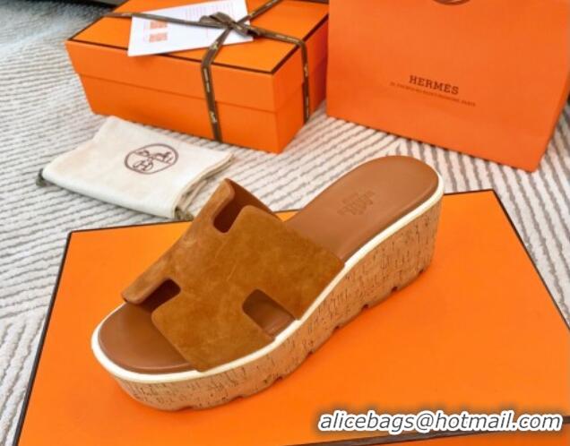 Perfect Hermes Eze 30 Platform Slides Sandal in Suede Brown 703053