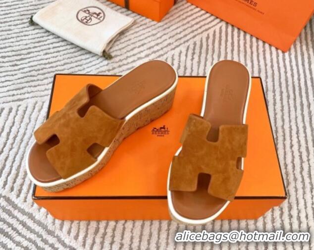 Perfect Hermes Eze 30 Platform Slides Sandal in Suede Brown 703053