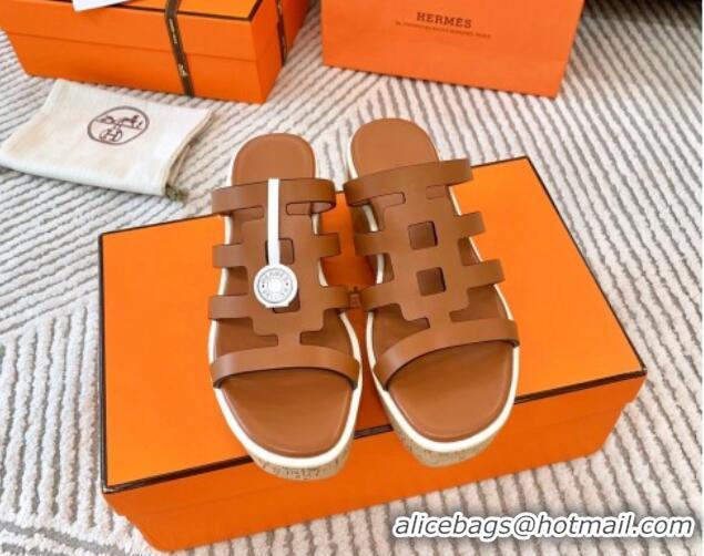 Low Cost Hermes Isabella 30 Platform Slides Sandal in Calfskin Brown 703055