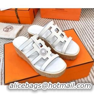 Good Taste Hermes Isabella 30 Platform Slides Sandal in Calfskin White 703056