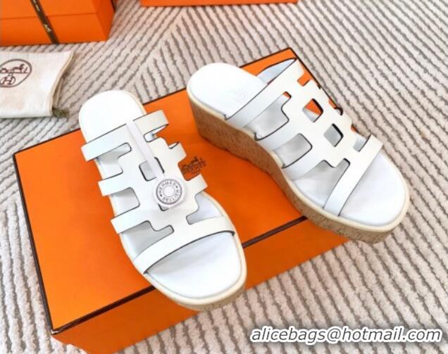 Good Taste Hermes Isabella 30 Platform Slides Sandal in Calfskin White 703056