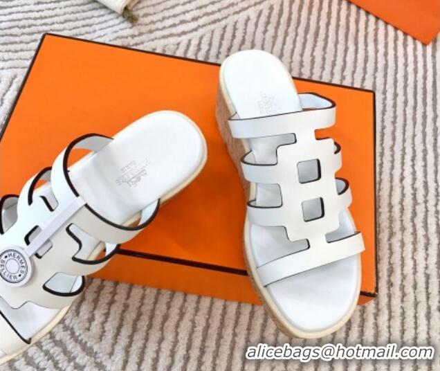 Good Taste Hermes Isabella 30 Platform Slides Sandal in Calfskin White 703056