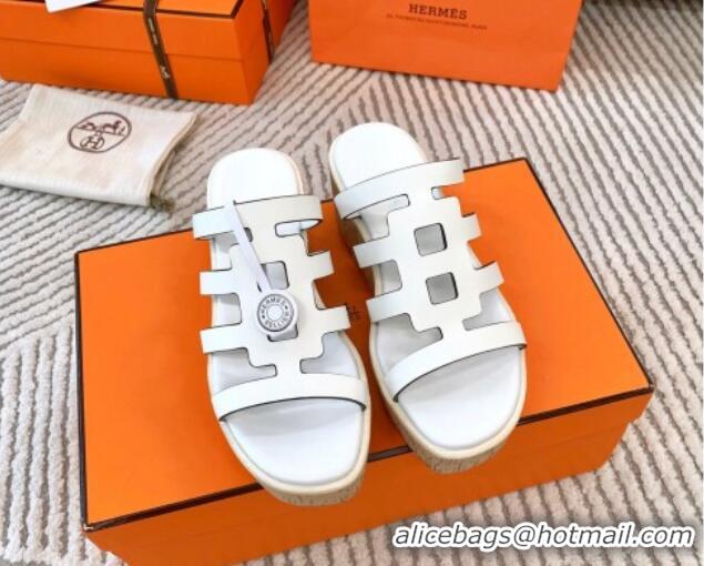 Good Taste Hermes Isabella 30 Platform Slides Sandal in Calfskin White 703056