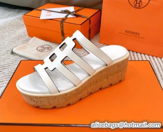 Good Taste Hermes Isabella 30 Platform Slides Sandal in Calfskin White 703056