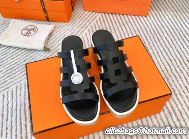 Perfect Hermes Isabella 30 Platform Slides Sandal in Calfskin Black 703057