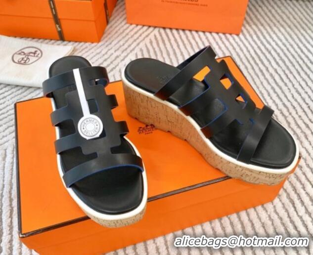 Perfect Hermes Isabella 30 Platform Slides Sandal in Calfskin Black 703057