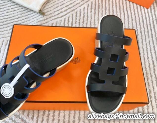 Perfect Hermes Isabella 30 Platform Slides Sandal in Calfskin Black 703057